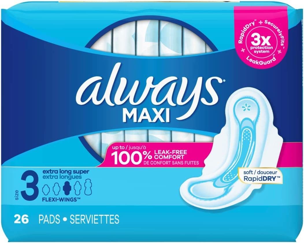 Always Maxi Extra Super Long Pads with flexi-wings, 26 count, size: 3, NEW

