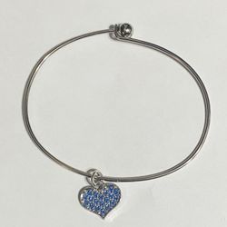 Silver Heart Charm Bracelet with Blue Accents