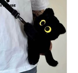 Black Cat Plush Crossbody Bag