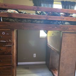 Wooden Bunk Bed And Desk 