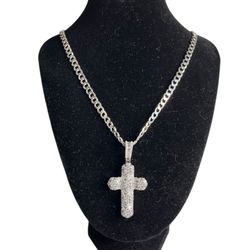 Genuine SS925 AAA CZ Cross Pendant Necklace 