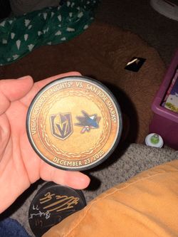 Signed Golden knights VS San Jose Sharks hockey puck (2025)
