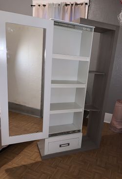 Sliding door mirror with shelves