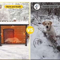 🥨Insulated Outdoor Dog House for Winter Wooden Dog Kennel with All-Around Iron Frame,Waterproof