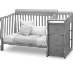 Gray Crib With Attached Changing Table 