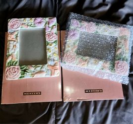 pair of vintage Mervyn's department store picture frames handpainted sculpted foral cottagecore
