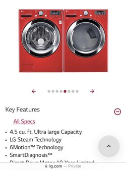 LG Front LOAD Washer And Dryer - Red