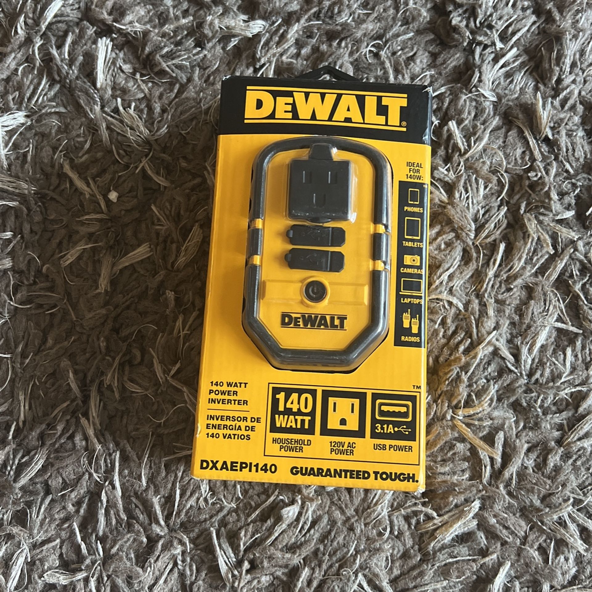 DEWALT DXAEPI140 Power Inverter 140W Car Converter 12V DC to 120V AC Power Outle