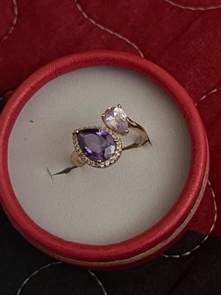 Two-Stone Bypass Ring with Purple and Clear Stones