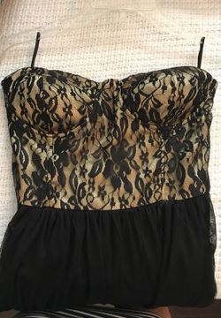 Formal gold and black corset dress