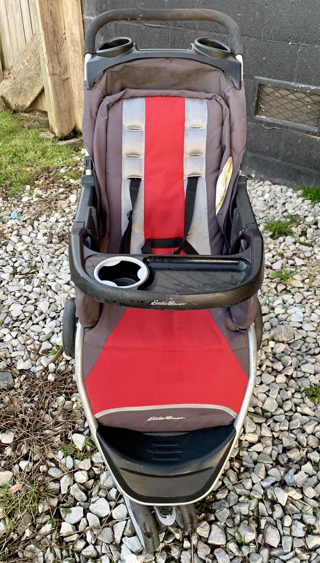 Gray, Red and Black Eddie Bauer Jogging Stroller