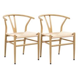 Yaheetech Set of 2 Weave Modern Chair Y-Shaped Backrest Mid-Century Metal Dining Chair