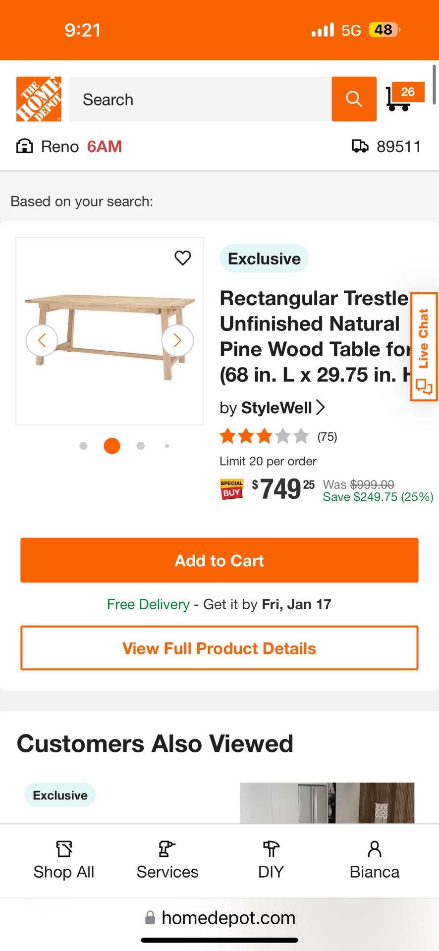 Rectangular Natural Wood Table