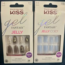 2 BRAND NEW KISS Gel Fantasy sets — medium sculpted nails. Jelly color + glitter jelly. Both sealed. $11 for the pair. 