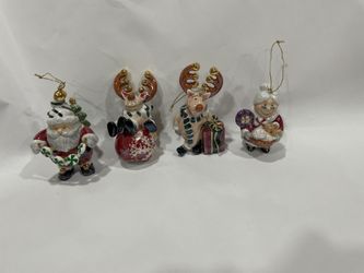Porcelain Holiday Christmas Ornaments Set of Four (4)