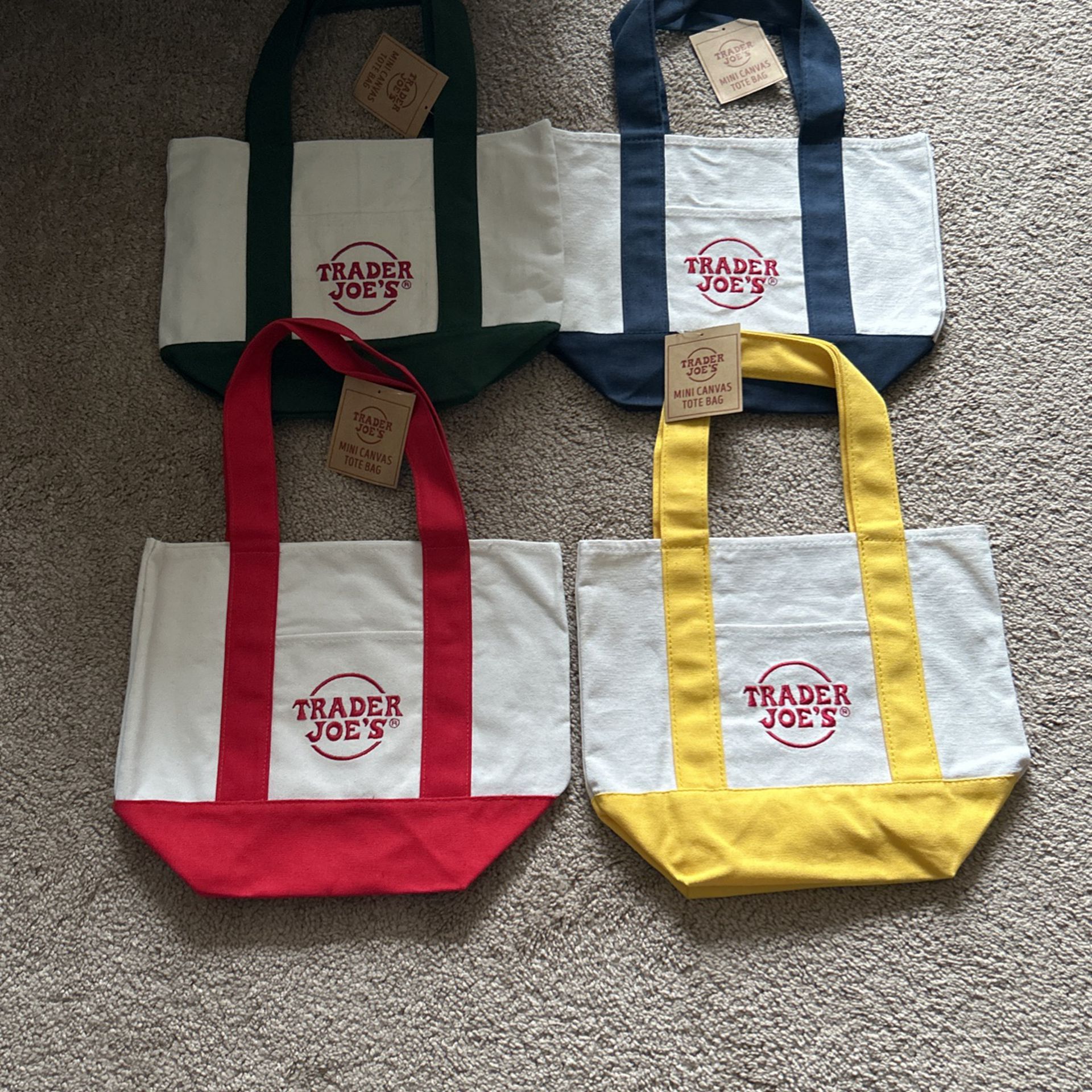 Trader Joe's Mini tote canvas bag 4 colors set 2024 Navy Yellow Green Red
