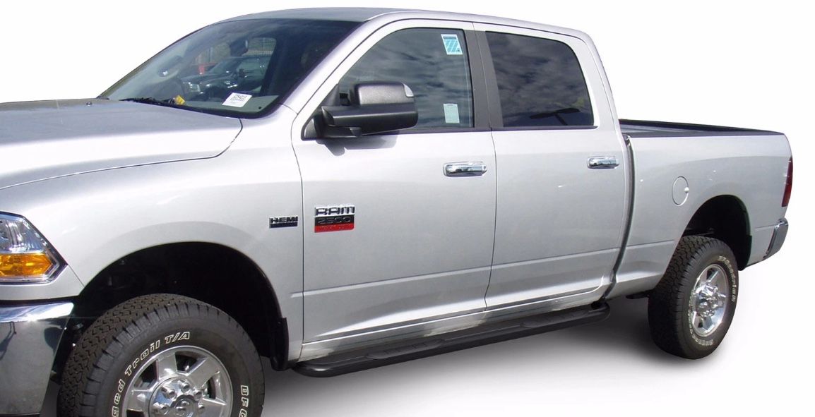 Smittybilt 3-inch round side step bars with 90-degree bent ends.