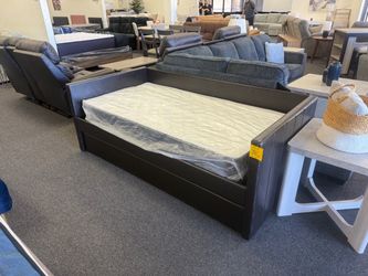 Dark Gray Upholstered Daybed with Mattress