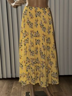 Max Studio Yellow Floral Pleated Maxi Skirt Medium