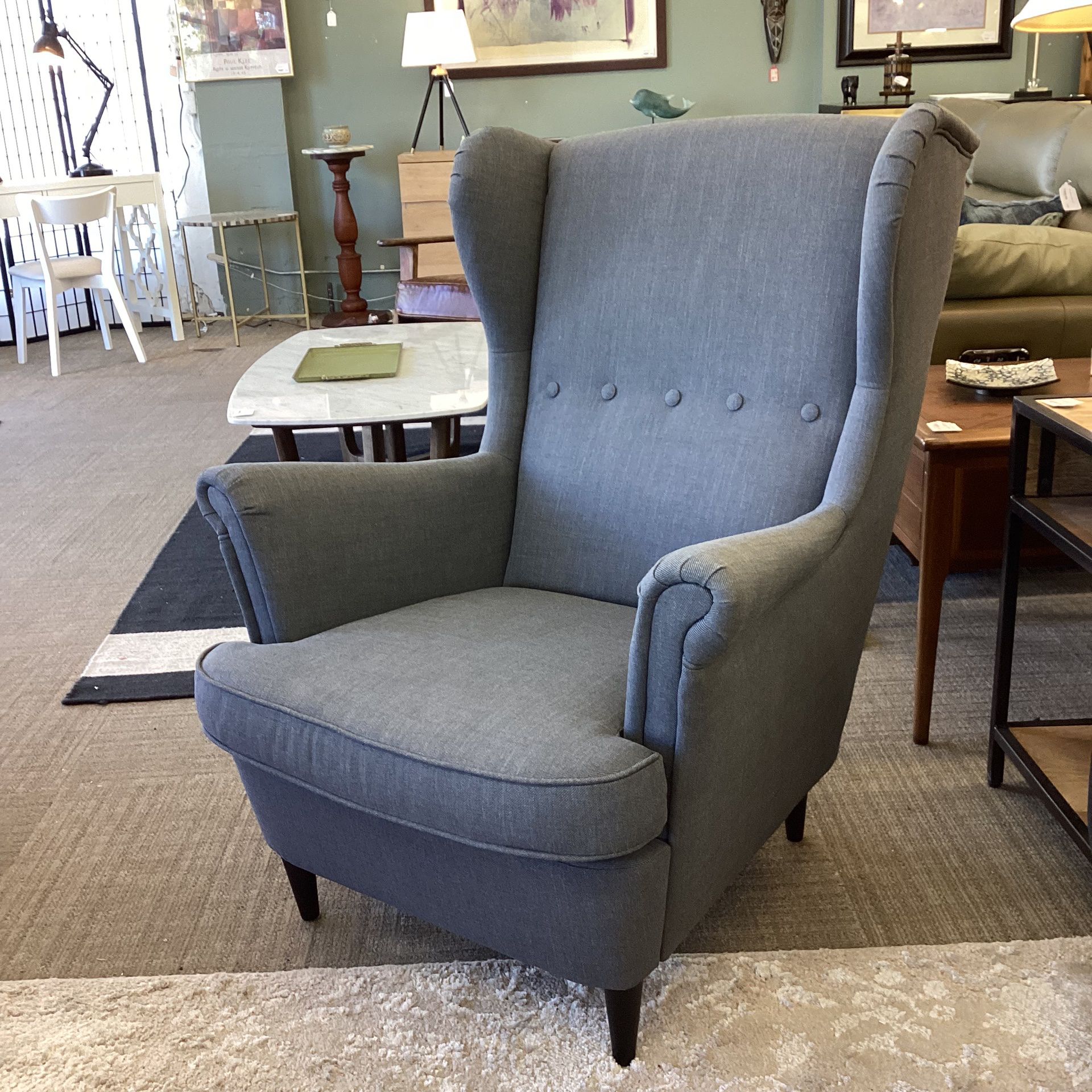 Mod Grey Buttoned Wingback Armchair 