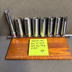 PROTO 8pc SAE 12pt 1/2” Drive Deep Socket Set
