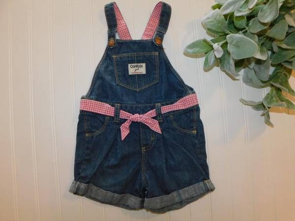 Oshkosh B'gosh Girls 2T Vestbak Denim Overalls Shorts Jumper Romper