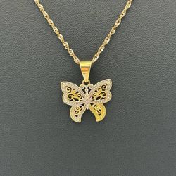 Jewelry 14k two tone solid yellow gold necklace chain with charm pendant 18" 3.8 grams