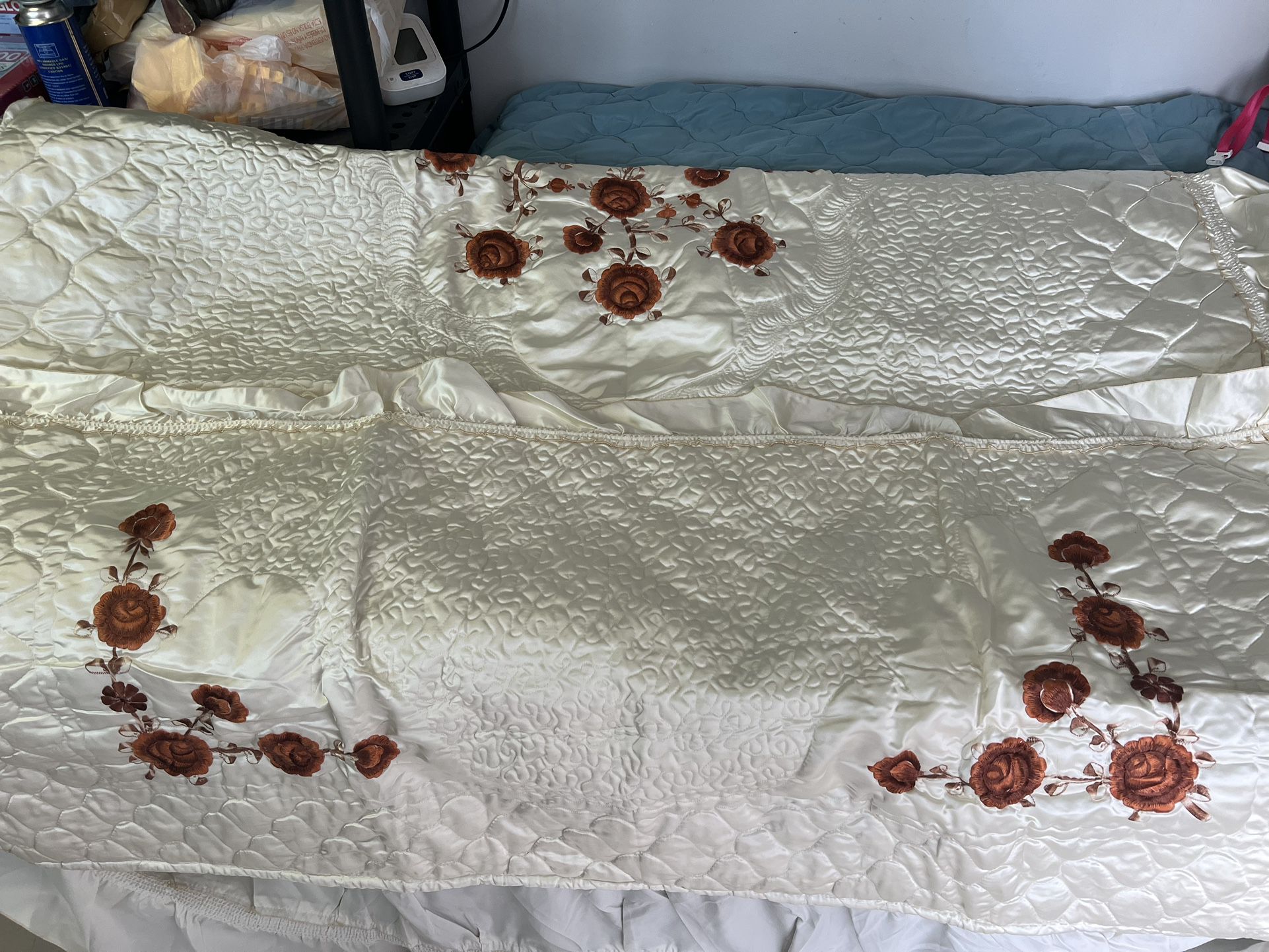 beautiful embroidery full size bed spread sheet
