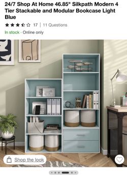 Modern 4-Tier Bookcase / Storage Shelf (Assembled ) - Light Blue
