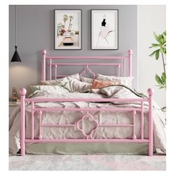 Full Size Pink Metal Bed Frame 