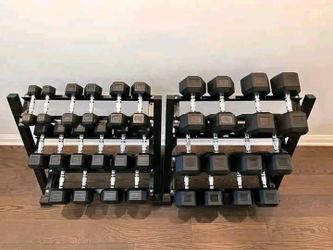 Rubber Hex Dumbbell Set with Racks