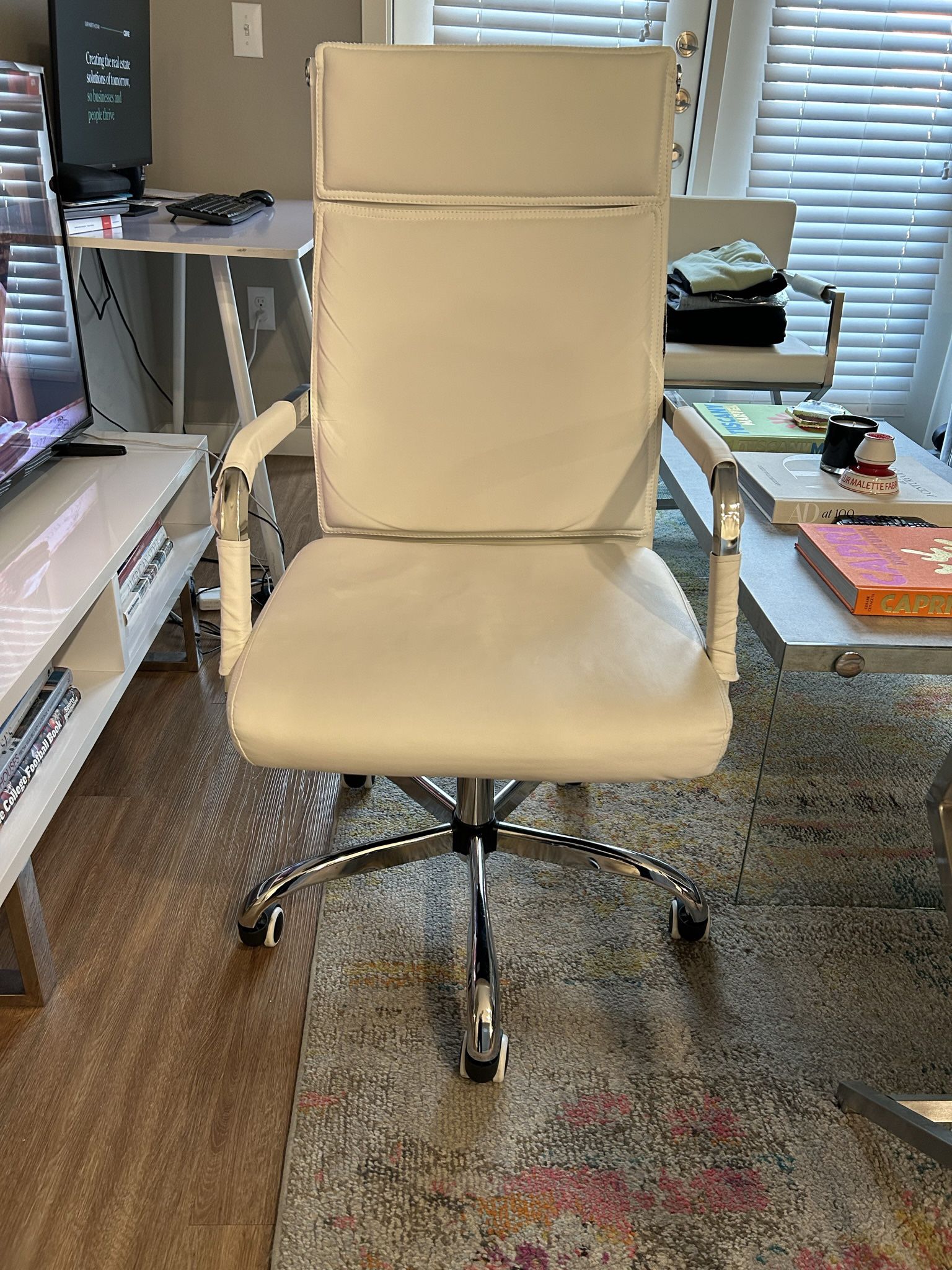 White Faux Leather Desk Chair