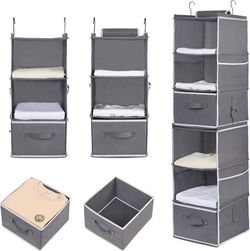 6-Shelf Hanging Closet Organizer Storage with 2 Drawers & Side Pocket, Two 3-Shelf Separable Hanging Storage Shelves for Closet & RV, Dorm Room and Ba