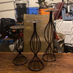 3 Rod Iron Candle Holders