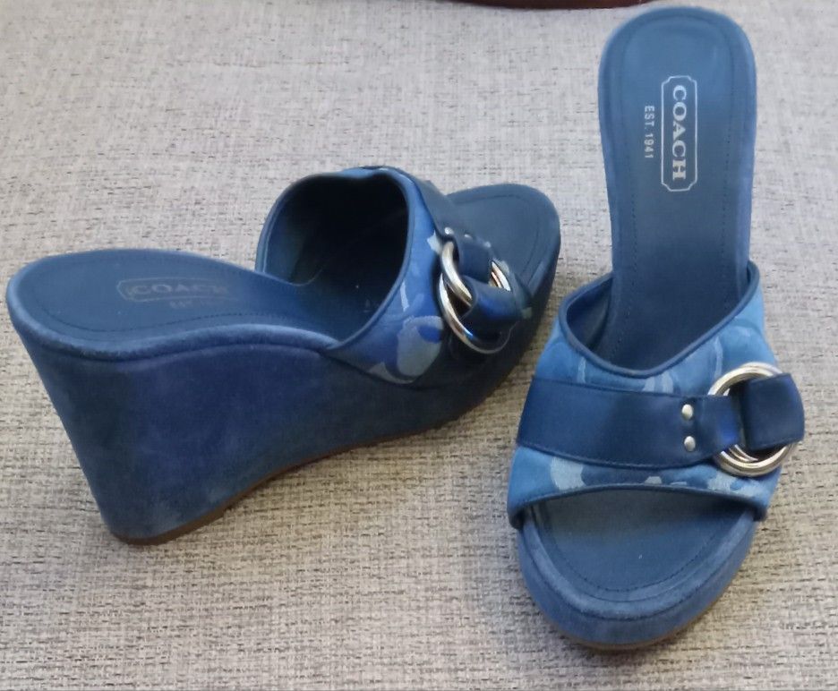 Vintage Coach Blue Suede Wedges