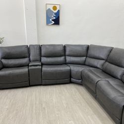 Wylder Leather Power Reclining Sectional Couch