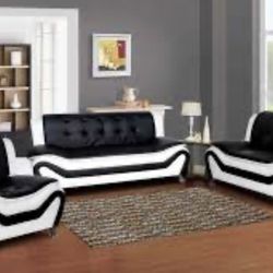 Modern Style Black And White Leather Three Piece Couch Set