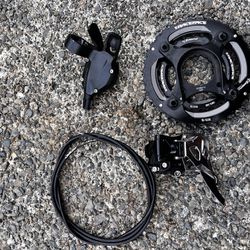 sram gx two speed shifter with derailleur and race face turbine chain rings