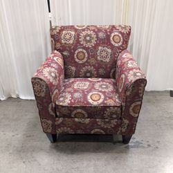 LaZboy Burgundy Medallion Pattern Armchair with Rolled Arms