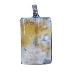 Ocean Jasper Sterling Silver 925 Pendant Rectangle 14g Chunky Cream Brown Yellow