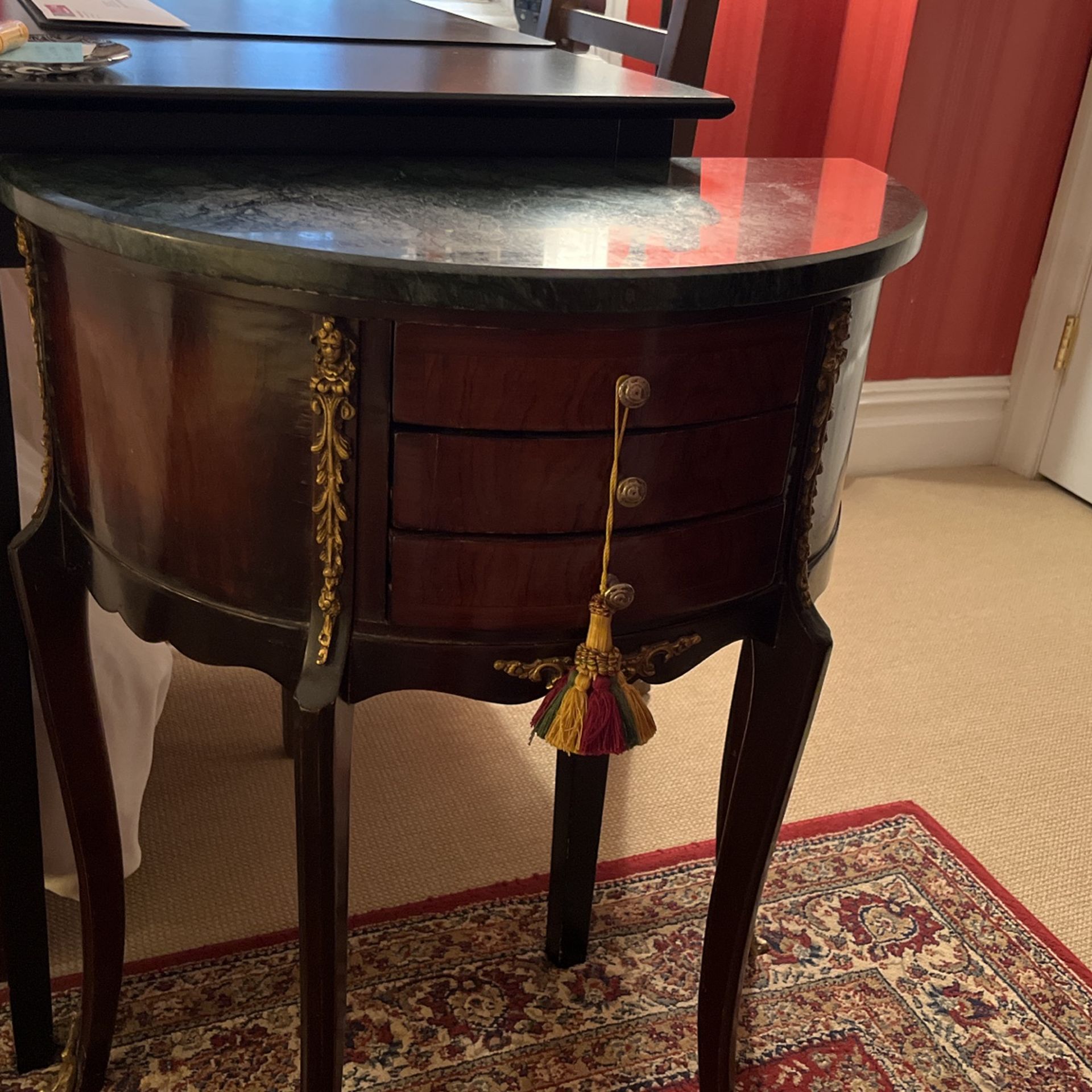 Wood End table With Green Marble Top