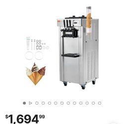 VEVOR 2200W Commercial Soft Ice Cream Machine 3 Flavors 5.3 to 7.4Gallon per Hour PreCooling at Night Auto Clean LCDPanel for Restaurants Snack Bar, S