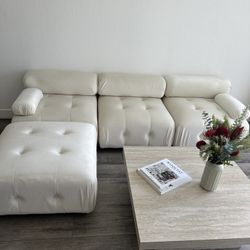 Beige Velvet Sectional Couch 