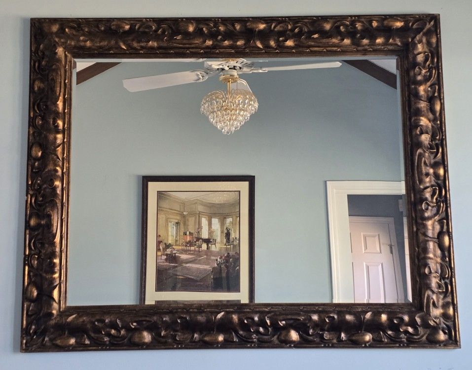 HUGE! 47"× 60" Ornate Wood Framed Decorative Beveled Wall Mirror ESTATE VINTAGE