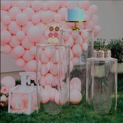 Wokceer Cylinder Stands for Party Clear 3Pcs Cylinder Pedestal Stand Round Cylinder Tables for Parties Display Plinth Pillars for Birthday Party Weddi