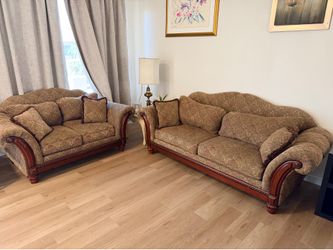 Brown upholstered sofa and loveseat Couch Set