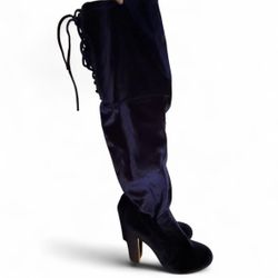 Material Girl Women's Navy Blue Velvet Over-the-Knee Boots Size 8