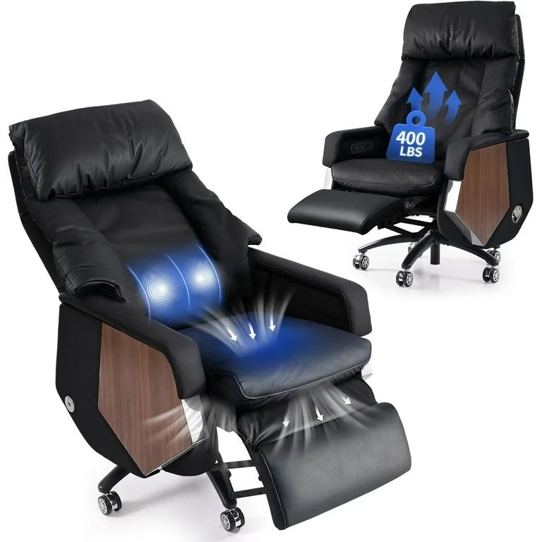 EMIAH MT032 Ergonomic Office Chair, Genuine Leather Electric Executive Reclining Office Chair with Footrest, Big and Tall Office Chair 400LBS, Comfy D