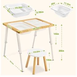 Brand New In The Box- SAUCE ZHAN Sensory Table and Stools for Toddlers 1-5, Kids Table with 3 Bins Writable Lids, Adjustable Height Play Table & Chair