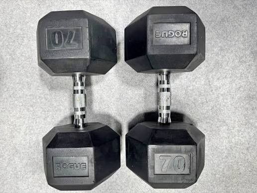 Rogue Dumbbells and Weight Bench